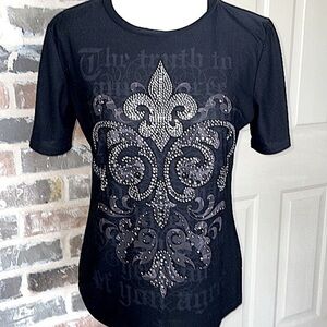 Embellished Lady Noiz Rhinestone Mardi Gras New Orleans Fleur De Lis Top